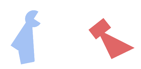 Görsel, iki soyut figür gösteriyor, biri bir 'thneeb' şeklinde mavi, diğeri ise farklı bir şekilde ama pembe renkte.